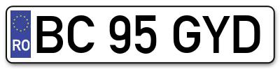 Placuta inmatriculare numar auto  BC-95-GYD, BC 95 GYD, BC95GYD