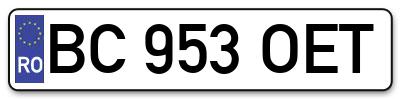 Placuta inmatriculare numar auto  BC-953-OET, BC 953 OET, BC953OET