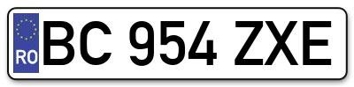 Placuta inmatriculare numar auto  BC-954-ZXE, BC 954 ZXE, BC954ZXE