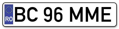 Placuta inmatriculare numar auto  BC-96-MME, BC 96 MME, BC96MME