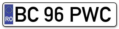Placuta inmatriculare numar auto  BC-96-PWC, BC 96 PWC, BC96PWC