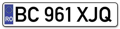 Placuta inmatriculare numar auto  BC-961-XJQ, BC 961 XJQ, BC961XJQ