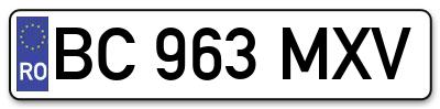 Placuta inmatriculare numar auto  BC-963-MXV, BC 963 MXV, BC963MXV