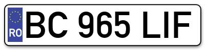 Placuta inmatriculare numar auto  BC-965-LIF, BC 965 LIF, BC965LIF