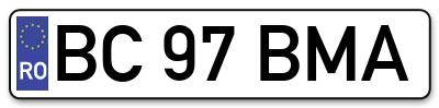 Placuta inmatriculare numar auto  BC-97-BMA, BC 97 BMA, BC97BMA