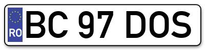 Placuta inmatriculare numar auto  BC-97-DOS, BC 97 DOS, BC97DOS