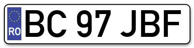 Placuta inmatriculare numar auto  BC-97-JBF, BC 97 JBF, BC97JBF