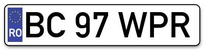 Placuta inmatriculare numar auto  BC-97-WPR, BC 97 WPR, BC97WPR