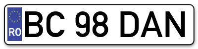 Placuta inmatriculare numar auto  BC-98-DAN, BC 98 DAN, BC98DAN