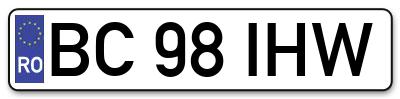 Placuta inmatriculare numar auto  BC-98-IHW, BC 98 IHW, BC98IHW