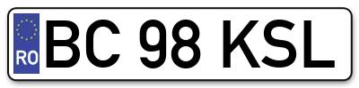 Placuta inmatriculare numar auto  BC-98-KSL, BC 98 KSL, BC98KSL