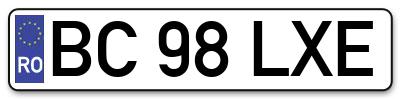 Placuta inmatriculare numar auto  BC-98-LXE, BC 98 LXE, BC98LXE