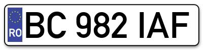 Placuta inmatriculare numar auto  BC-982-IAF, BC 982 IAF, BC982IAF