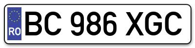 Placuta inmatriculare numar auto  BC-986-XGC, BC 986 XGC, BC986XGC