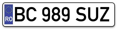 Placuta inmatriculare numar auto  BC-989-SUZ, BC 989 SUZ, BC989SUZ
