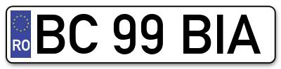 Placuta inmatriculare numar auto  BC-99-BIA, BC 99 BIA, BC99BIA
