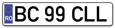 Placuta inmatriculare numar auto  BC-99-CLL, BC 99 CLL, BC99CLL