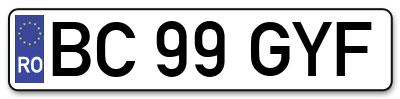 Placuta inmatriculare numar auto  BC-99-GYF, BC 99 GYF, BC99GYF