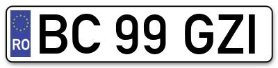 Placuta inmatriculare numar auto  BC-99-GZI, BC 99 GZI, BC99GZI