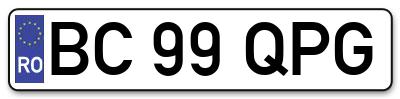 Placuta inmatriculare numar auto  BC-99-QPG, BC 99 QPG, BC99QPG