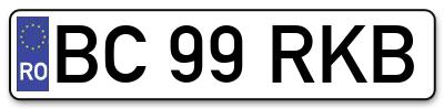 Placuta inmatriculare numar auto  BC-99-RKB, BC 99 RKB, BC99RKB