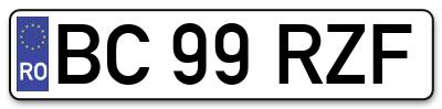 Placuta inmatriculare numar auto  BC-99-RZF, BC 99 RZF, BC99RZF