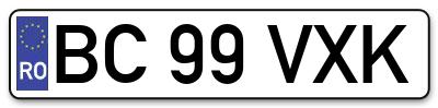 Placuta inmatriculare numar auto  BC-99-VXK, BC 99 VXK, BC99VXK