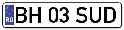Placuta inmatriculare numar auto  BH-03-SUD, BH 03 SUD, BH03SUD