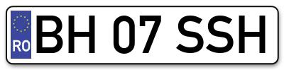 Placuta inmatriculare numar auto  BH-07-SSH, BH 07 SSH, BH07SSH