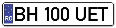 Placuta inmatriculare numar auto  BH-100-UET, BH 100 UET, BH100UET