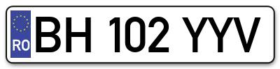 Placuta inmatriculare numar auto  BH-102-YYV, BH 102 YYV, BH102YYV