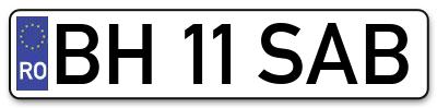 Placuta inmatriculare numar auto  BH-11-SAB, BH 11 SAB, BH11SAB