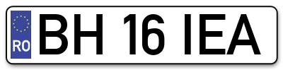 Placuta inmatriculare numar auto  BH-16-IEA, BH 16 IEA, BH16IEA