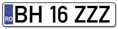 Placuta inmatriculare numar auto  BH-16-ZZZ, BH 16 ZZZ, BH16ZZZ