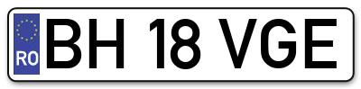 Placuta inmatriculare numar auto  BH-18-VGE, BH 18 VGE, BH18VGE