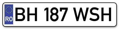 Placuta inmatriculare numar auto  BH-187-WSH, BH 187 WSH, BH187WSH