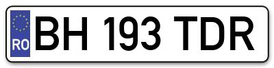 Placuta inmatriculare numar auto  BH-193-TDR, BH 193 TDR, BH193TDR