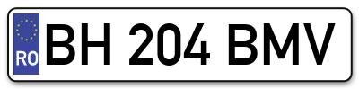 Placuta inmatriculare numar auto  BH-204-BMV, BH 204 BMV, BH204BMV