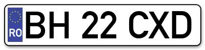 Placuta inmatriculare numar auto  BH-22-CXD, BH 22 CXD, BH22CXD