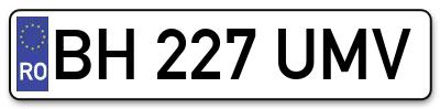 Placuta inmatriculare numar auto  BH-227-UMV, BH 227 UMV, BH227UMV