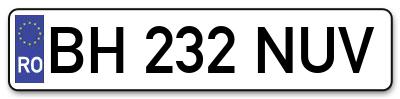 Placuta inmatriculare numar auto  BH-232-NUV, BH 232 NUV, BH232NUV