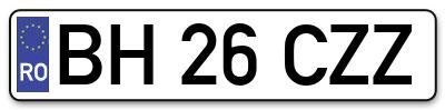 Placuta inmatriculare numar auto  BH-26-CZZ, BH 26 CZZ, BH26CZZ