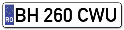 Placuta inmatriculare numar auto  BH-260-CWU, BH 260 CWU, BH260CWU