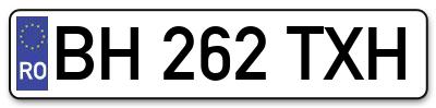 Placuta inmatriculare numar auto  BH-262-TXH, BH 262 TXH, BH262TXH