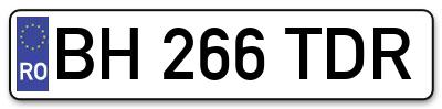 Placuta inmatriculare numar auto  BH-266-TDR, BH 266 TDR, BH266TDR