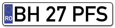 Placuta inmatriculare numar auto  BH-27-PFS, BH 27 PFS, BH27PFS