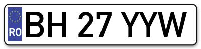 Placuta inmatriculare numar auto  BH-27-YYW, BH 27 YYW, BH27YYW