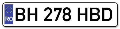 Placuta inmatriculare numar auto  BH-278-HBD, BH 278 HBD, BH278HBD