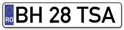 Placuta inmatriculare numar auto  BH-28-TSA, BH 28 TSA, BH28TSA