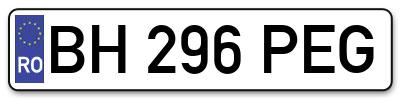 Placuta inmatriculare numar auto  BH-296-PEG, BH 296 PEG, BH296PEG